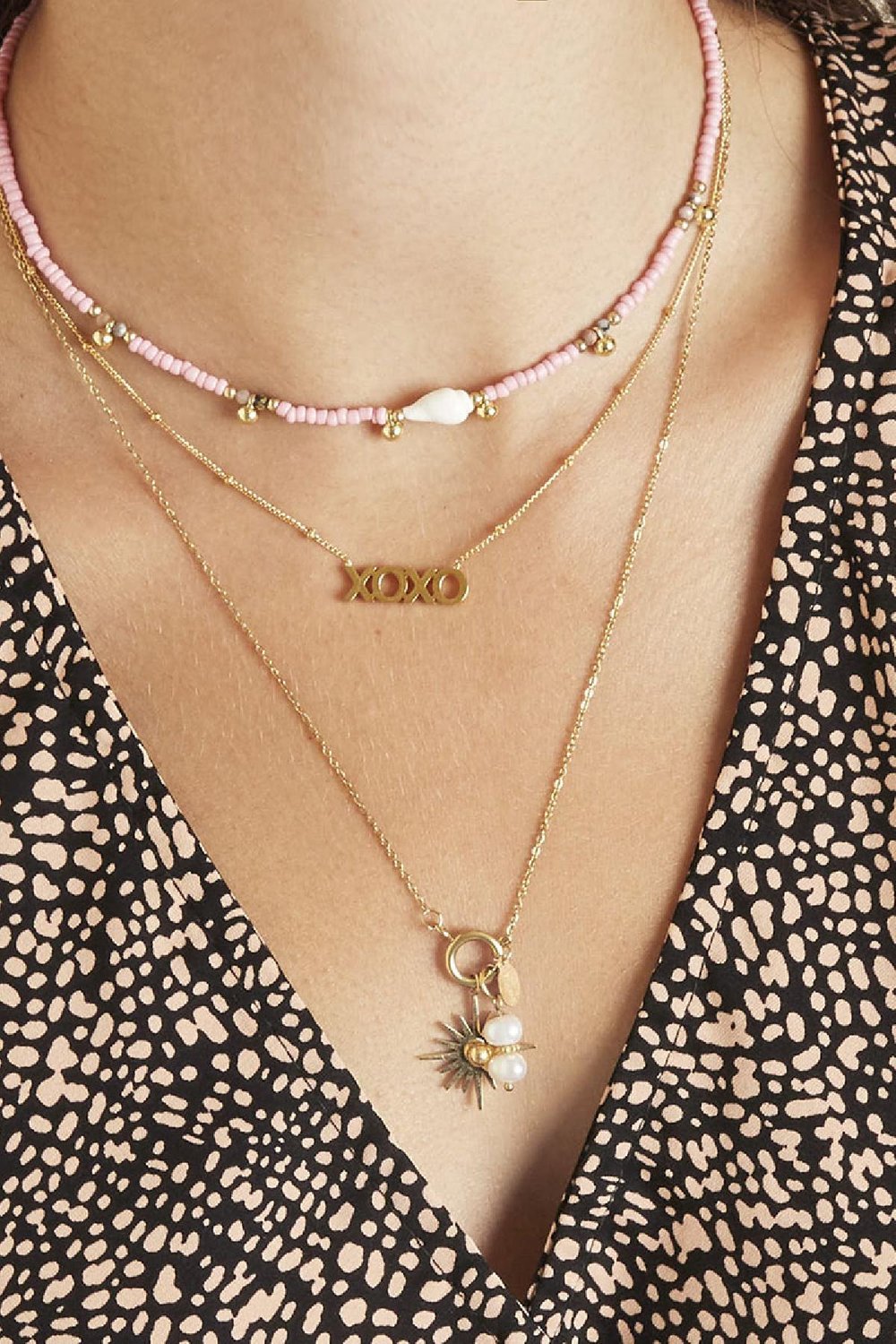 Ketting Dotted XOXO Goud kleur Stainless Steel h5Afbeelding4